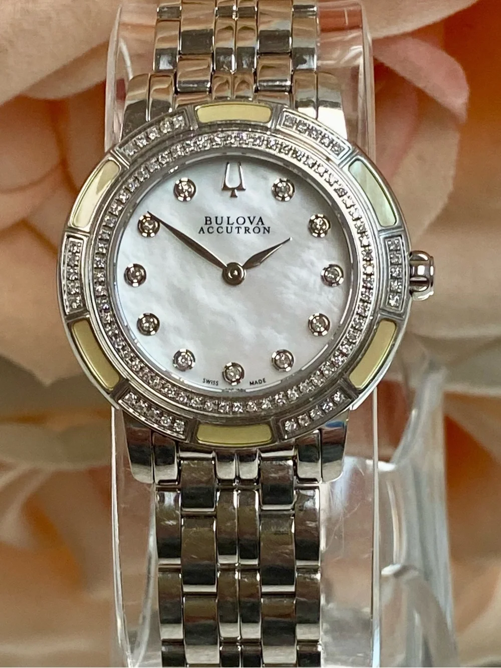 Bulova Accutron Pemberton Swiss Made Diamond Accented Bezel Dial Stainless Watch